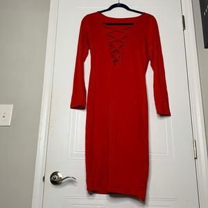 Sexy Long Sleeve Red Dress.